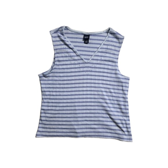 Basic Editions Tops - Basic Editions Women's XL Cotton Striped Tank Embroidered Blue